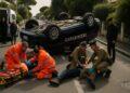 Auto dei carabinieri si ribalta a Fregene: feriti due militari