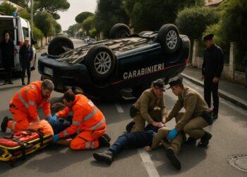 Auto dei carabinieri si ribalta a Fregene: feriti due militari
