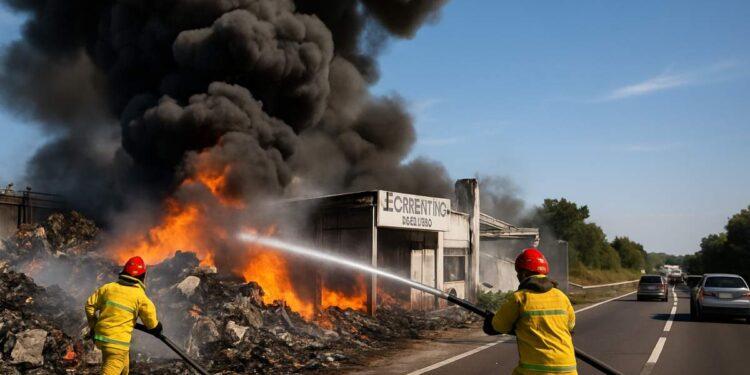 Lequile, incendio all'Ecocentro: fumo e disagi sulla SS 101