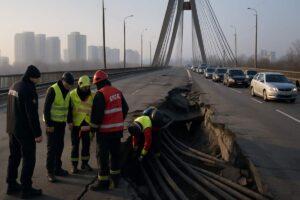 Kyiv, attacco russo danneggia il Ponte Nord: traffico bloccato