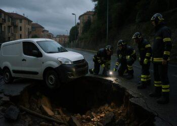 Savona, frana in via Famagosta: crolla la carreggiata