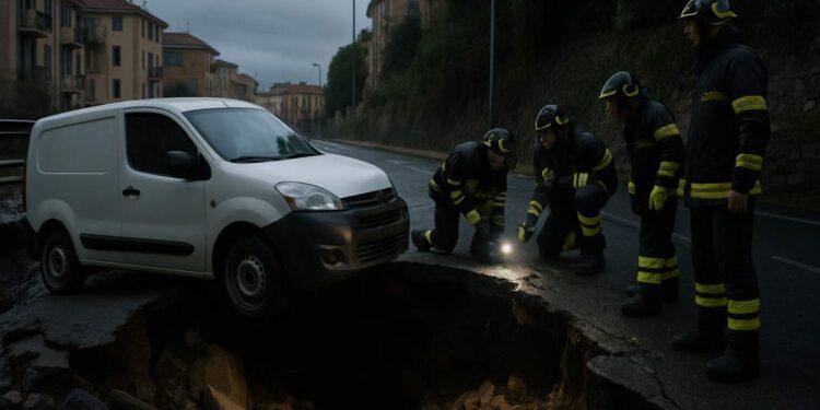 Savona, frana in via Famagosta: crolla la carreggiata